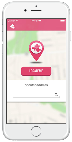 Mobile app showing nearby clinics & pharmacies